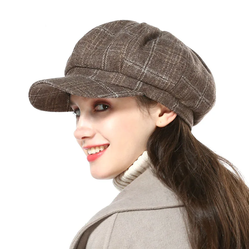 Зимние теплые шерстяные женские ковбойские шапки для модных леди зима осень восьмиугольная шапка женские береты шапки 40