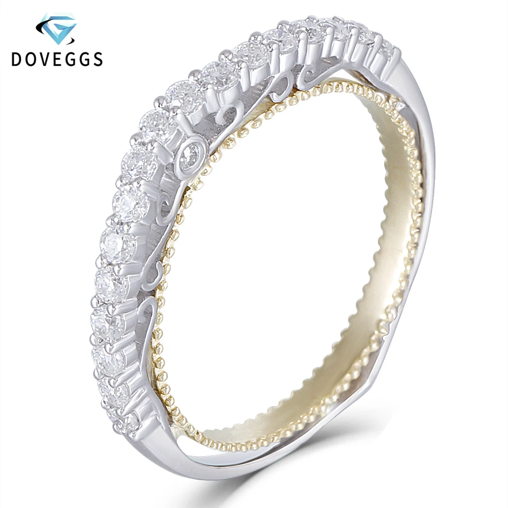 

DovEggs Romantic 14K Two Tones Gold Heart and Arrow Cut Moissanite Half Eternity Wedding Band for Women Elegant Engagement Ring