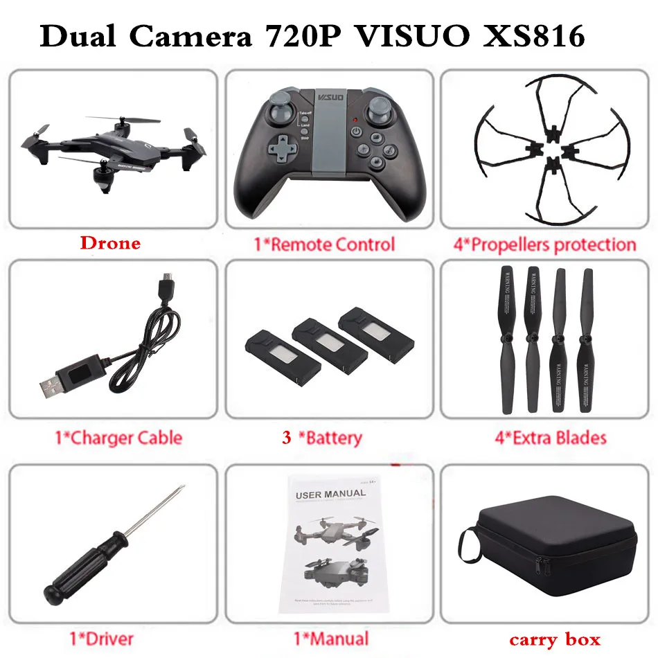 VISUO XS816 RC DroneOptical Flow позиционирование Двойная камера wifi 2MP+ 0.3MP Квадрокоптер с камерой жестовая съемка селфи Дрон - Цвет: 720P 3B Carry Bag