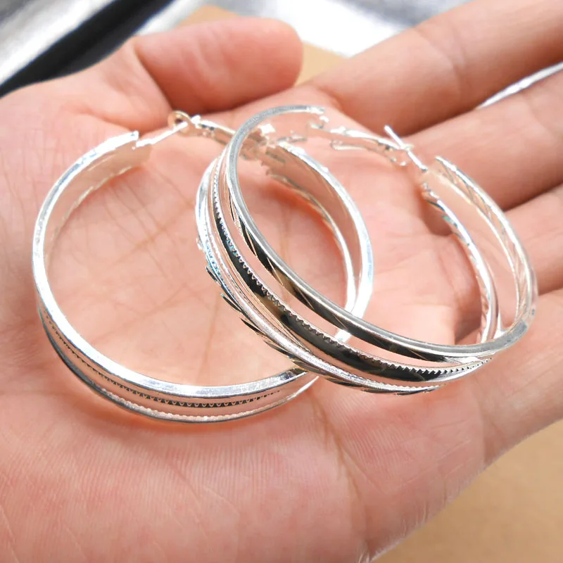 

Wholesale High Quality Jewelry 925 jewelry silver plated Three-ring Connection 49X49MM Earrings for Women best gift