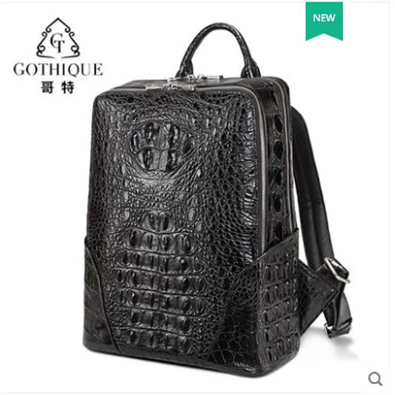 

gete 2019 New Crocodile leather man bag double shoulder bag leather personality fashion Thai crocodile men backpack leisure