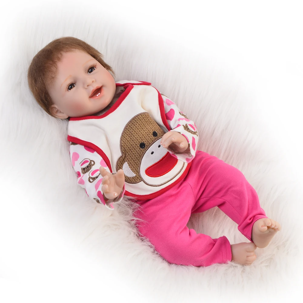 

Promotion Silicone Vinyl 22 Inch Lifelike Reborn Dolls Newborn Girl Baby Toys Realistic Smiling Dolls Reborn Kids Birthday Gift