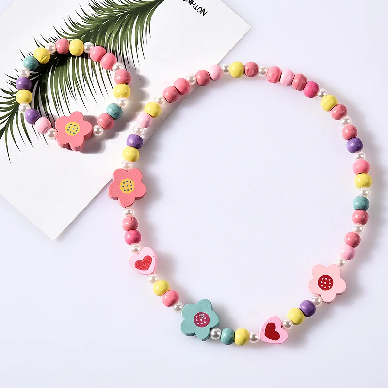 Charming Cartoon Animal and Flower Jewelry Set for Kids - Adorable Sweater Necklace and Bracelet Gift