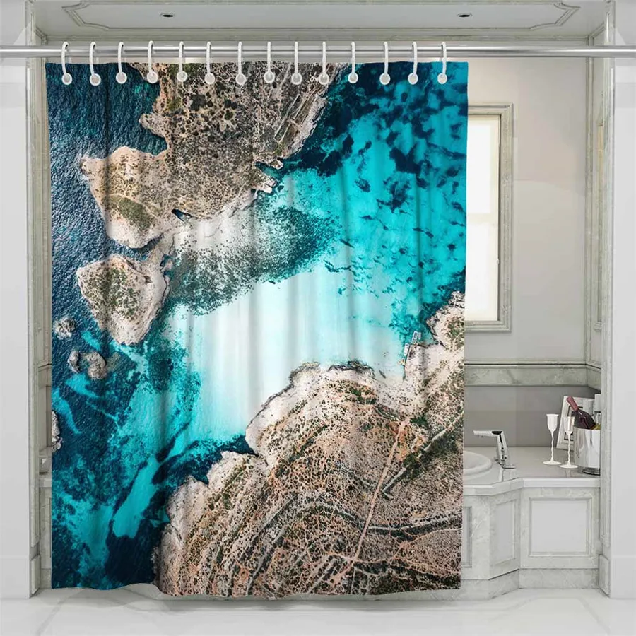 3D пляжный мультяшный пляжный морской душ занавеска для ванной водонепроницаемый полиэстер печать занавески s для ванной душ