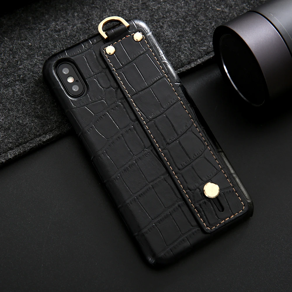 For iPhone XS Case Cover Luxury Crocodile Genuine Leather Phone for 11 2019 Max XR 7 7Plus Hand Strap Funda Coque | Мобильные