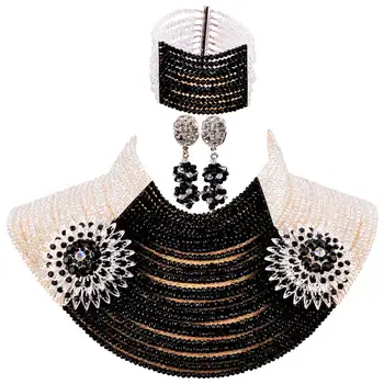 

Handmade 25 Layers Clear AB Black Costume African Jewelry Set Crystal Beaded Nigerian Wedding Party Necklace Jewelry Sets 25R11