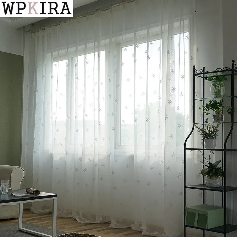 

white snowflake embroidered voile curtains for bedroom bay window simple persian cat white organza drapes 157&30