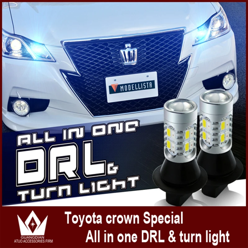 

Tcart drl daytime running light turn signal light For toyota Crown LED 7440 T20 WY21W LED DRL & Front Turn Signals all in one