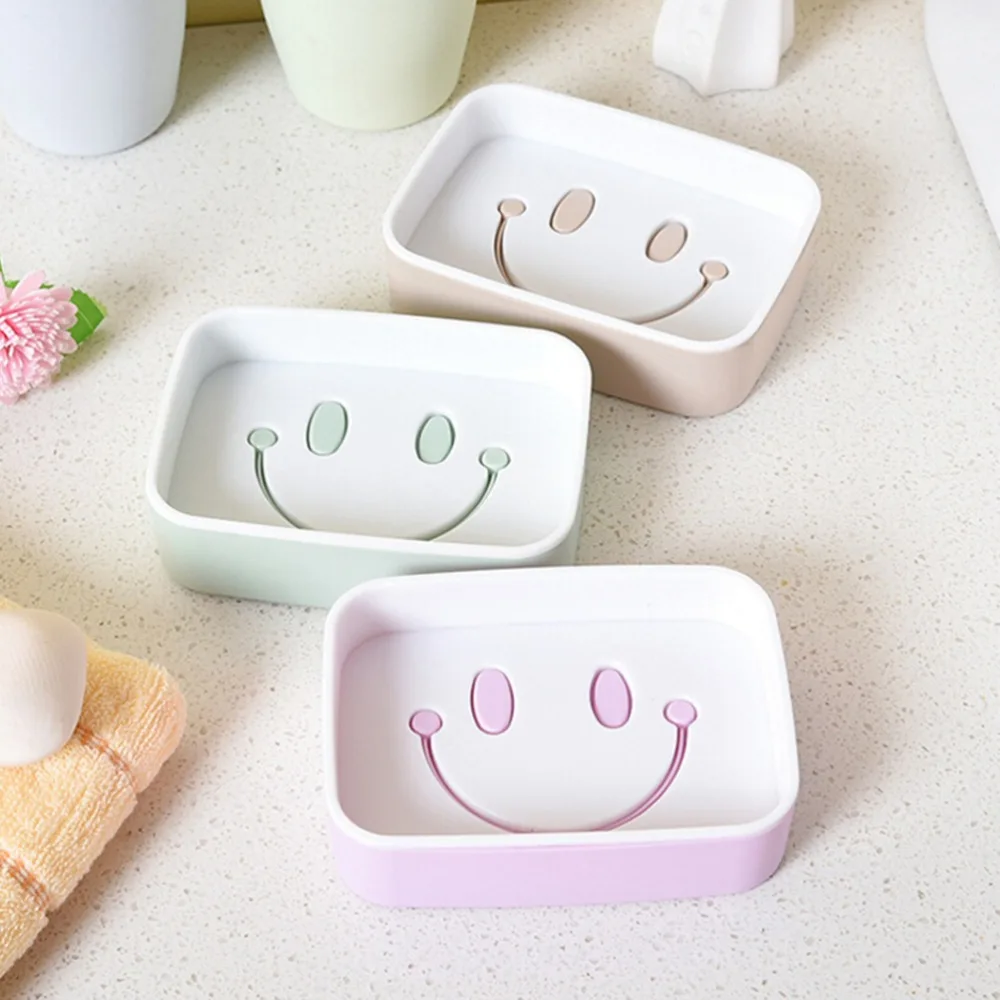 Smile Face soap holder Non-slip Soap dish  Creative Plastic Double Layer Soap BoxBathroom Shower Soap Container Storage