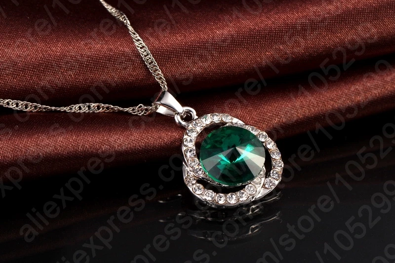 Потрясающая цена, свадебный подарок, 925 пробы, серебро, ожерелье с кристаллом зеленого цвета+ серьги, набор украшений для женщин, подарок