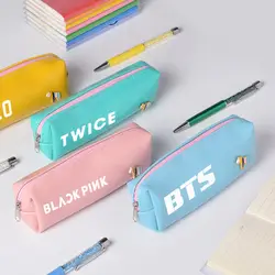 4 цвета корейский стиль Kpop GOT7 BTS хотите один EXO семнадцать BLACKPINK ПУ Pencilcase Сумка армия офис школы канцелярские