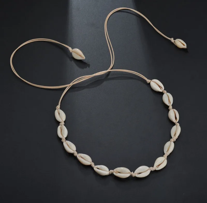 

Natural Shell Seashell Pendant Choker Necklace Handmade Rope Cord Bohemian Jewelry for Women Girls Birthday Gift