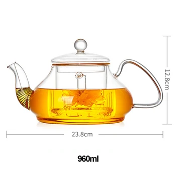

PINDEFANG 960ml / 33.8 OZ Blooming Tea Loose Leaf Teapot with Glass Strainer Lid Microwavable Stovetop Safe Teaset Kettle