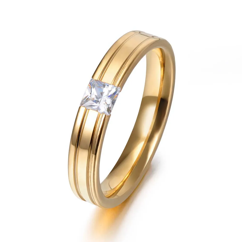 Простое кольцо JeeMango из нержавеющей стали с фианитом и кристаллами для женщин