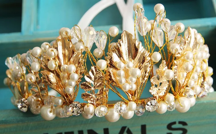 Мода барокко Золотая Корона ручной работы золотой обруч с листьями свадебные диадемы аксессуары для волос с цветами винтажные женские повязки на голову тиара