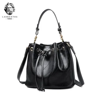 

LAORENTOU 2020 New women leather handbags quality fashion bucket bag Luxury tote women leather shoulder bag