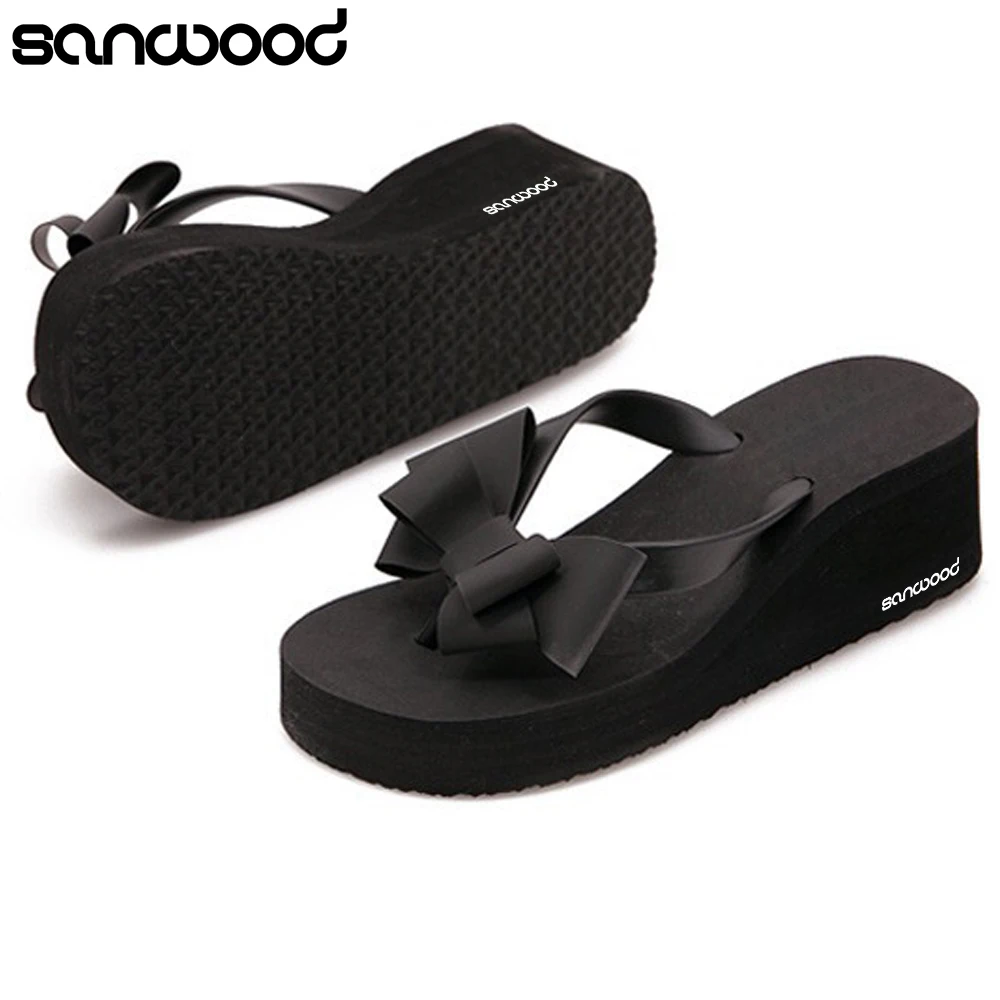 2016 New Arrival Women s Fashion Hawaii Beach Sandals Summer Bowknot Shoes Flat Wedge Flip Flops