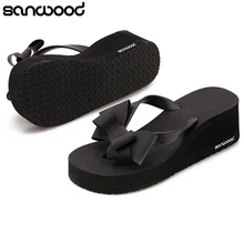2016 New Arrival Women s Fashion Hawaii Beach Sandals Summer Bowknot Shoes Flat Wedge Flip Flops