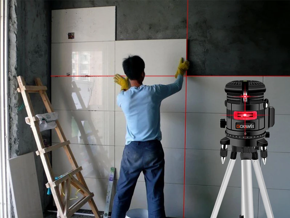 GOXAWEE Laser Level 360 Degree 3D Green Red Cross Line Laser Level Measuring Instruments Tripod for Nivel Laser 5Lines 6 Points