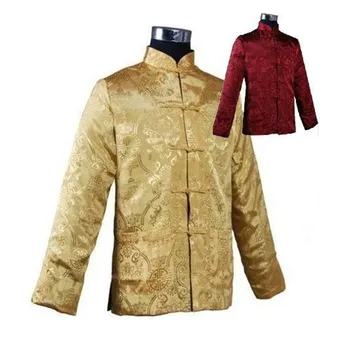 

Gold Burgundy Chinese Classic Men's Polyester Reversible Coat Mandarin Collar Tang Suit Long-Sleeve Jacket M L XL XXL XXXL WN019