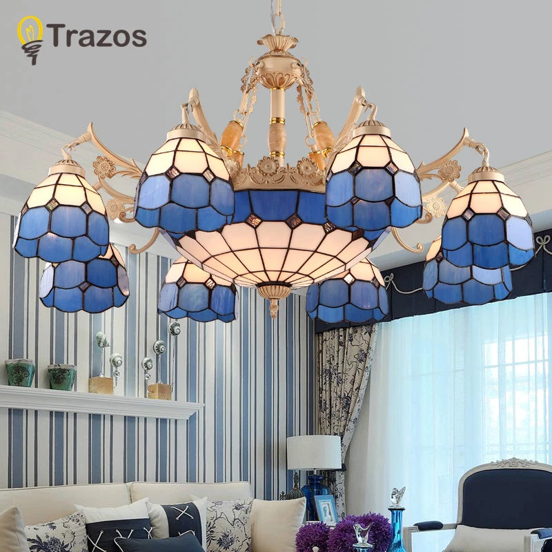 

Cottage four E27 bulb iron Chandeliers living room Blue shade led lamps modern Chandelier lighting led lustre lighting lamps