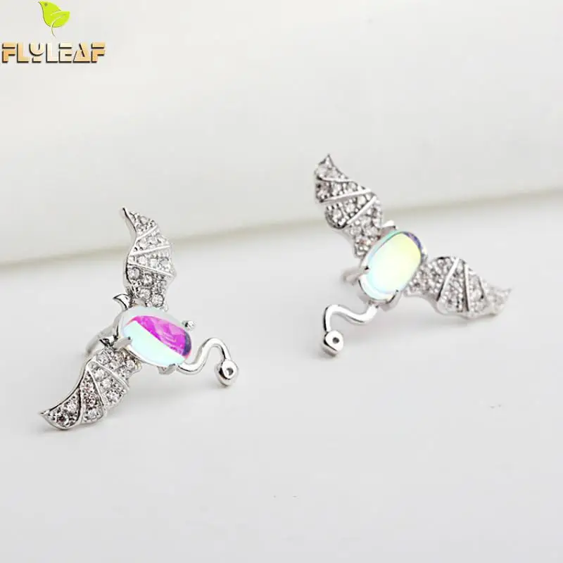 

Flyleaf 100% 925 Sterling Silver Natural Stone Moonstone Demon Stud Earrings For Women Fashion Party Jewelry