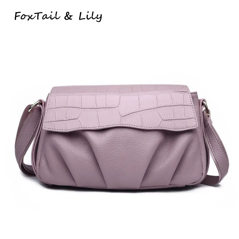 

FoxTail & Lily Crocodile Pattern Messenger Clutch Bag Women Genuine Leather Small Shoulder Bags Cow Leather Crossbody Woman Bag