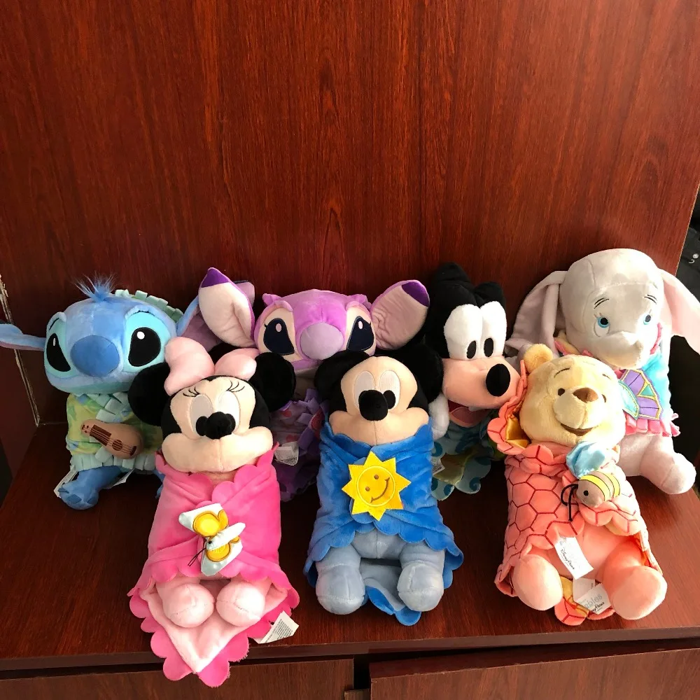 Dumbo Goofy Mickey Minnie Angel Plush Toys Babies Stitch With Blanket Appease Towel Cute Stuffed Animals Plush Toy 25CM