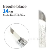 500pcs 0 25mm 14 Pins Blade Microblading Needles Permanent Makeup Eyebrow Tattoo For 3D Embroidery Manual