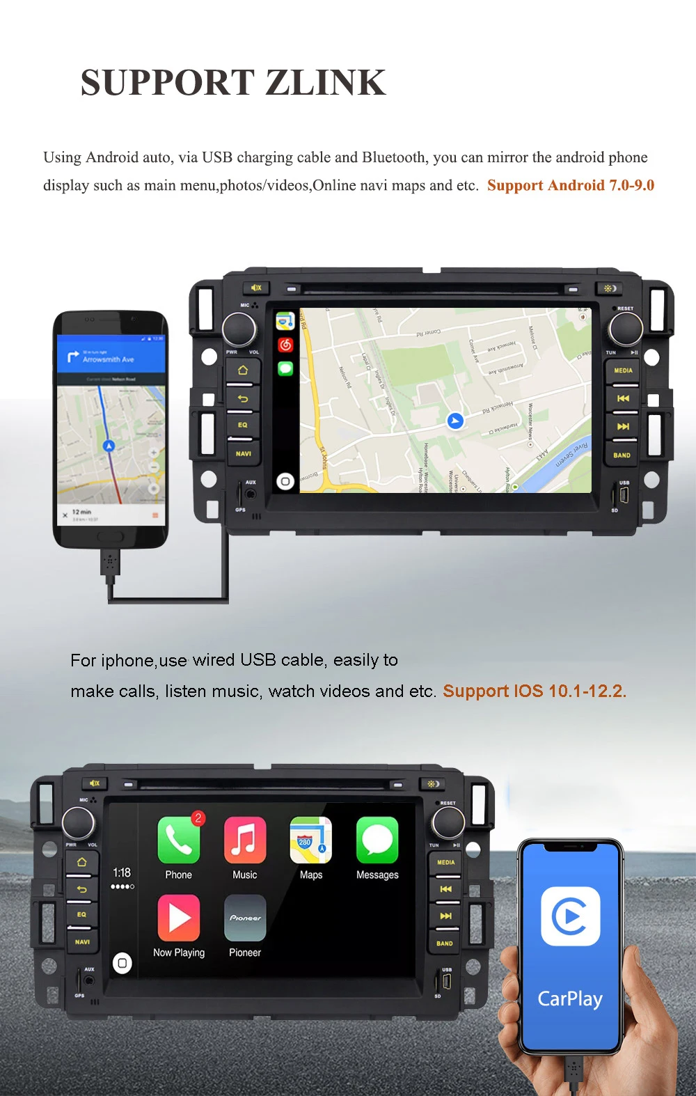 Best 7" 4+32GB Android 8.1 Car Radio With DVD slot for Chevrolet Traverse Tahoe Suburban GMC gps Android car multimedia player DSP 8