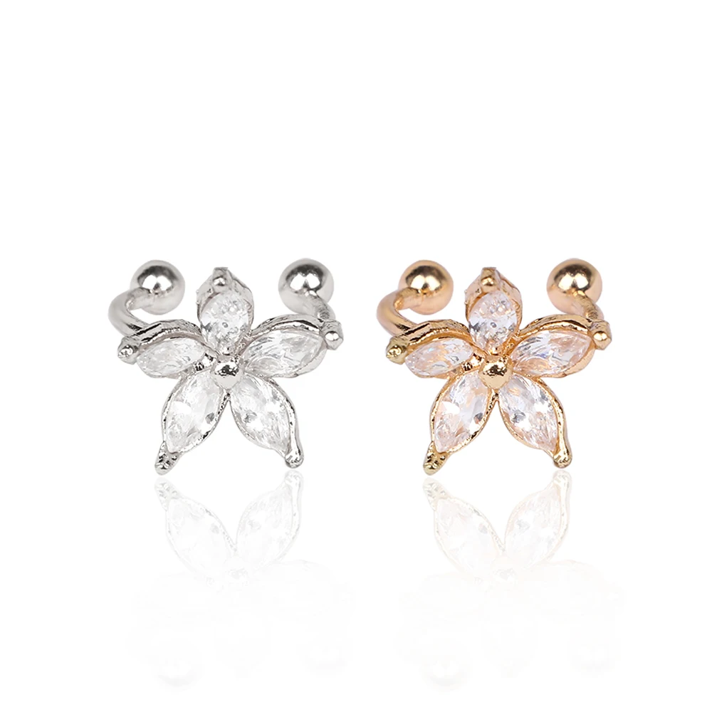 

1pc Fashion Crystal Flower U Shape Ear Cuff Clip-on No Piercing Earring Clip Earring Women Earring Jewelry Gift