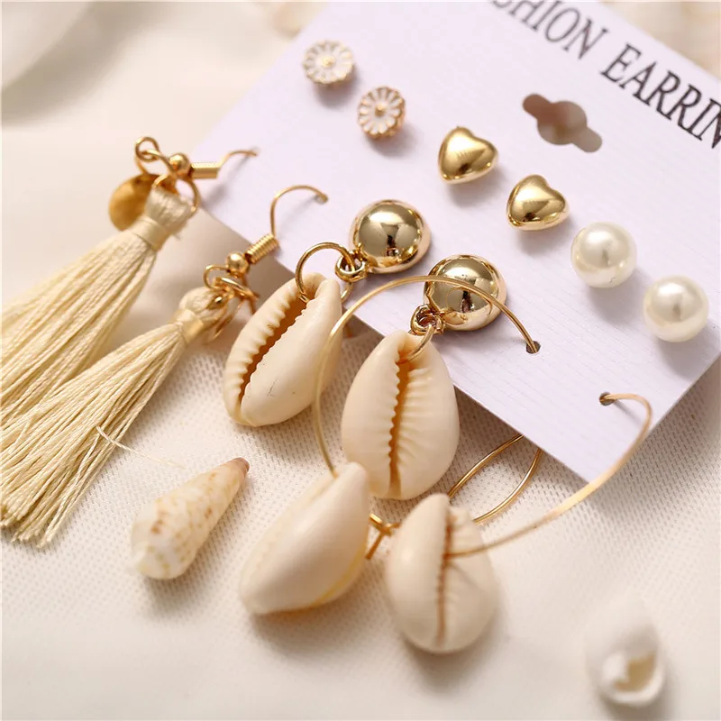 

ZORCVENS 30 Style Sea Shell Earrings For Women Gold Silver Color Metal Shell Cowrie Statement Earrings 2019 Summer Beach Jewelry