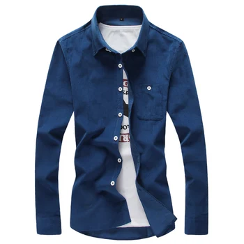 

Pure Color Long Sleeve Shirts Mens Large Size 4XL 5XL Corduroy Fabric White Black Blue Khaki Red Fashion Casual Man Shirt 2018