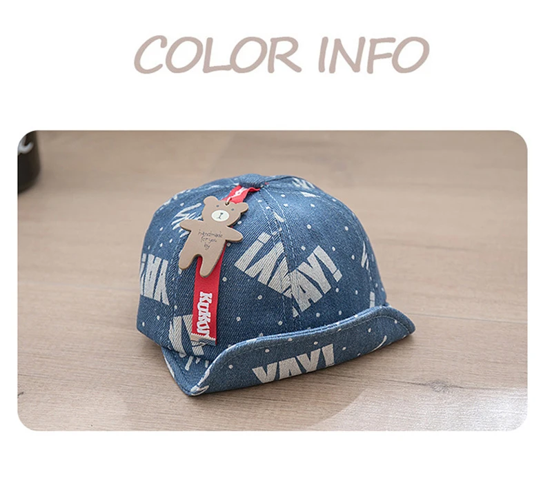 Fashion Denim Baby Caps Letter Cowboy Boys Caps Retro Print Toddler Hat With Bear Spring Summer Soft Baby Hat Baby Boys Clothing (11)