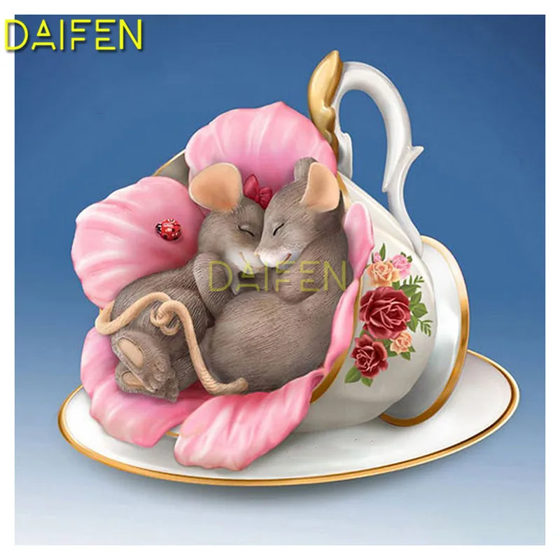 

Full Round Diamond embroidery DIY 3D Diamond mosaic Full Square Diamond painting Cross stitch love sleeping mouse cup