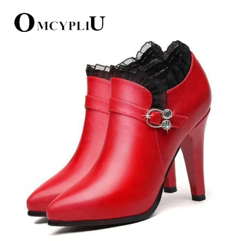 

Women Ankle Boots 2019 Luxury Woman High heels Excellent Black Ladies Shoes Large size Casual Boot Female Shoe Botines Mujer