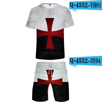 

Cool suit Knights templar Casual Harajuku T-shirt suit Men breathable short two-piece fashion short T-shirt + shorts