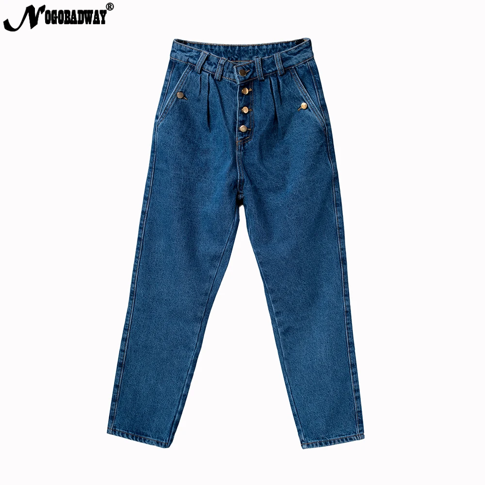 Boyfriend Straight Jeans Woman Button Wide Leg Denim Pants