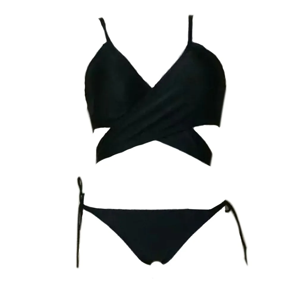 Black Cross Criss Wrap Bikini Bathing Suits 3