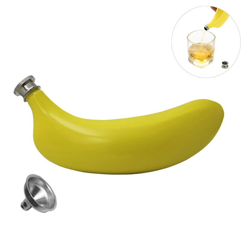 

TPUSNOK 5 oz Banana Hip Flask Food Grade Stainless Steel Flask with Funnel Leak Proof Hip Flask For Alcohol Whiskey Vodka TPA02