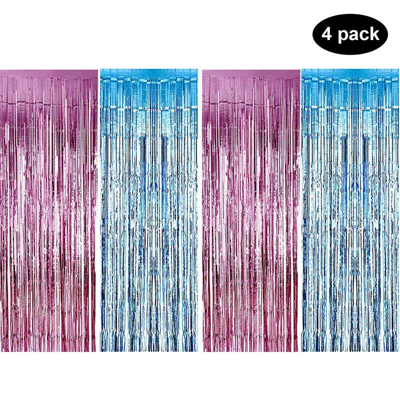 

4pcs/lot 3 x 8 Feet Metallic Foil Fringe Backdrop Curtains Tinsel Birthday Party Decorations Adult Kids Bachelorette Party Decor
