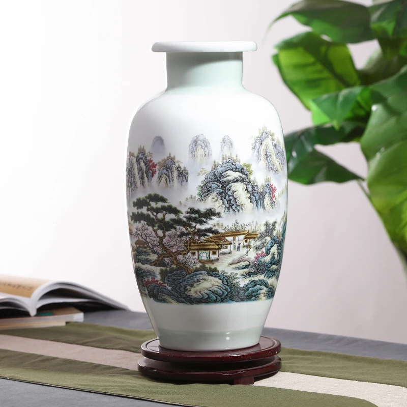 Jingdezhen ceramic vase decoration porcelain flower arrangement porcelain bottle Chinese style living room TV cabinet decoration