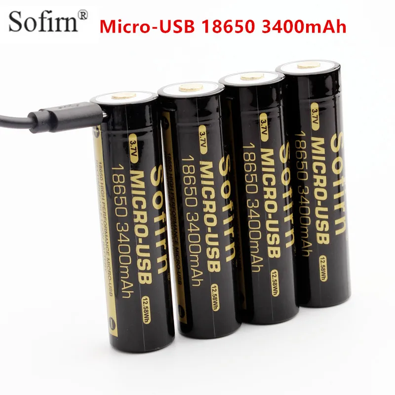 Аккумулятор Sofirn Micro USB 18650 3400 мАч литий ионная аккумуляторная батарея 3 7 в