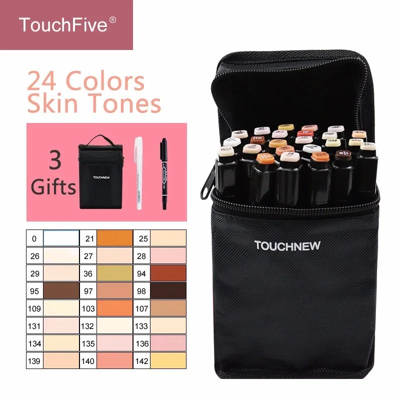 Touchfive Professional Character Sketch Markers Art Supplies 12 24 Colors Skin Tones Marker Pens set for Painting Manga Design - Цвет: 24 Skin Tones Black