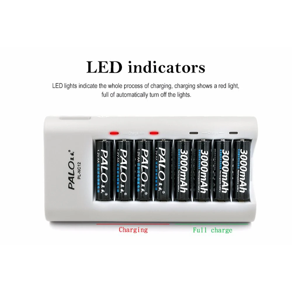 Palo C808W 8 слотов индикаторный светильник, умное зарядное устройство для AA/AAA Ni-MH/Ni-Cd аккумуляторов, зарядное устройство