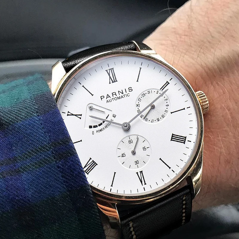 Watch Fashion Luxury Parnis 41.5MM Power Reserve Automatic Mechanical Self Winding Men Mekanik Kol Saati Relogio Automatico mechanical watch