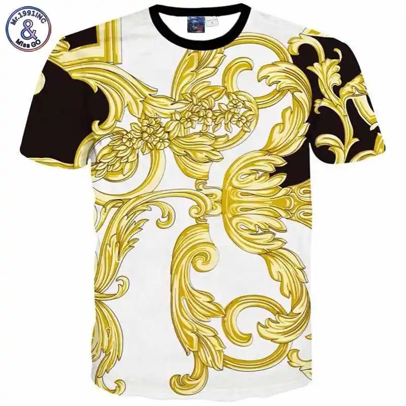 

Summer Style 3D T-Shirts Men Women Short Sleeve Fashion Cotton Tshirt Street Casua Baroque Golden print Phoenix flowers T-shirt