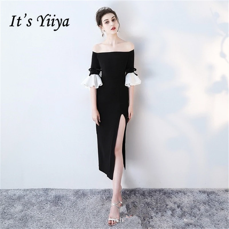 

It's Yiiya Black Boat Neck Half Sleeve 2018 Evening Dresses Mermaid Slim Fashion Designer Luxury Formal Dress LX355