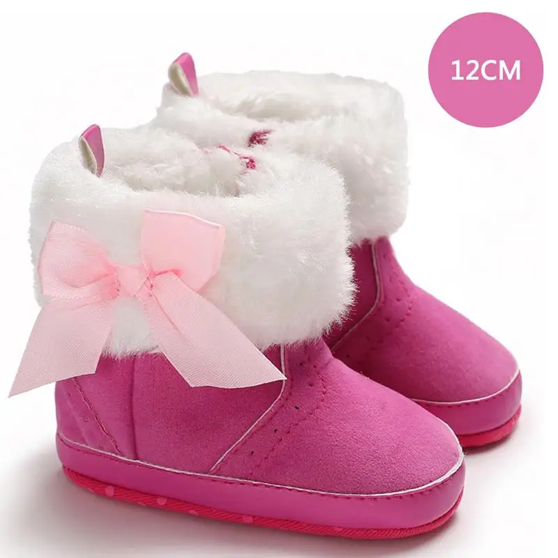 Red 12cm Зимние ботинки; От 0 до 1 года обувь для маленьких девочек; теплая детская обувь с мягкой подошвой - Цвет: Red 12cm