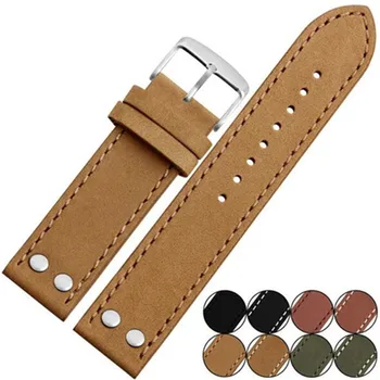 

For Hamil 20/22mm Cowhide Genuine Leather Watch Band Strap + Buckle Generic Fit PAM For Polit For Hamil Watch Replace + Tools
